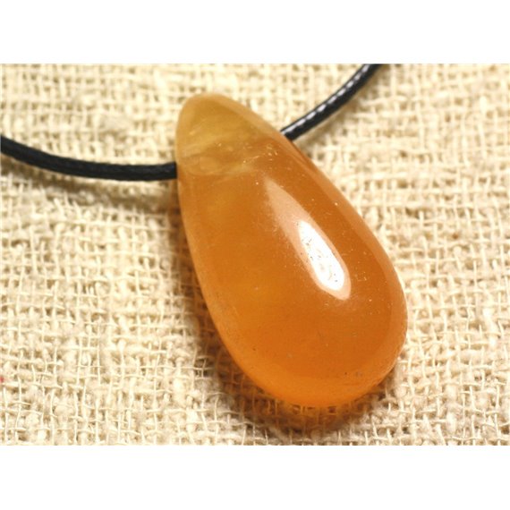 Collier Pendentif en Pierre - Calcite Jaune Orange Goutte 40mm