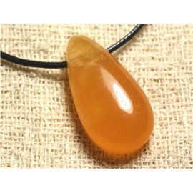 Stone Pendant Necklace - Calcite Yellow Orange Drop 40mm