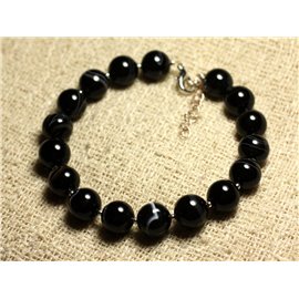 Bracelet Silver 925 and semi precious stone - Black Agate 10mm 