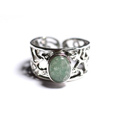 N224 - Bague Argent 925 et Pierre - Aventurine verte Ovale 9x7mm 