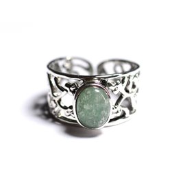 N224 - Ring van 925 zilver en steen - Groene Aventurijn Ovaal 9x7 mm 