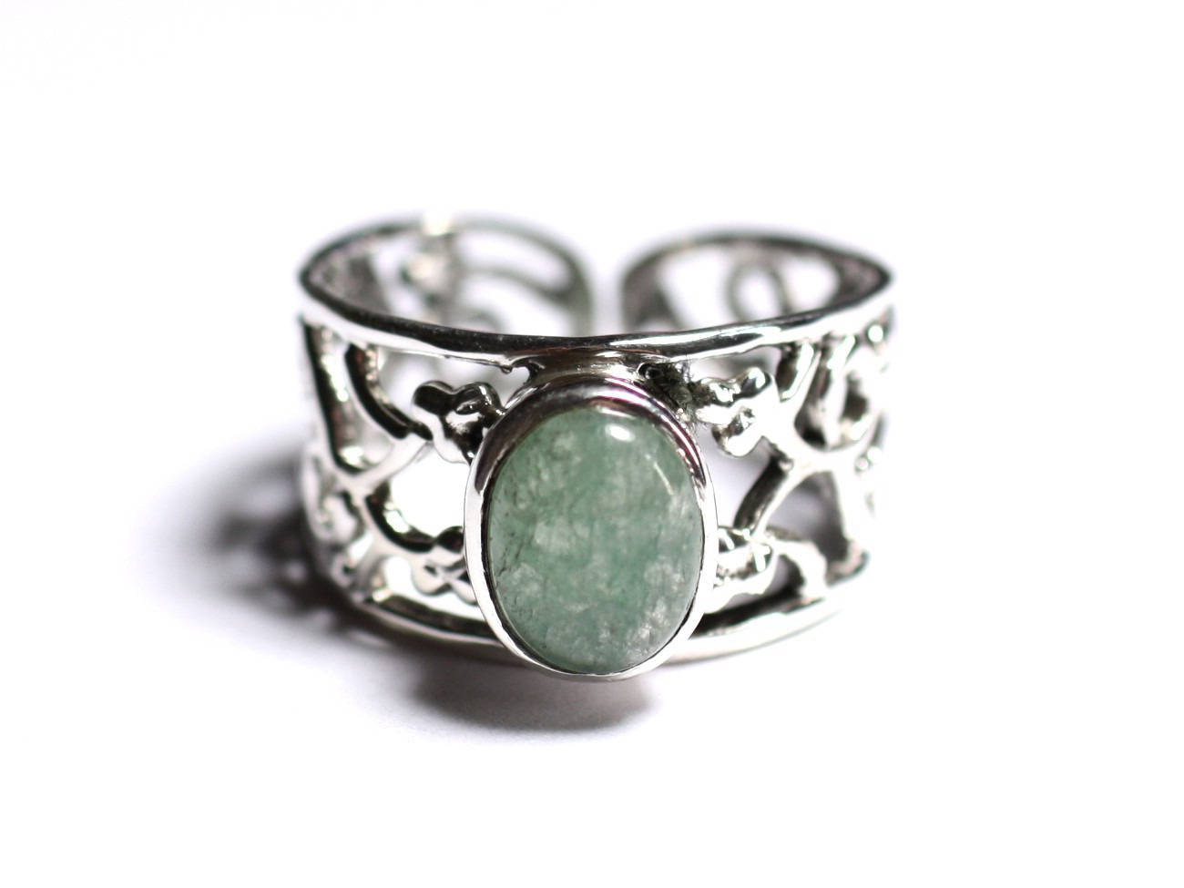 N224 - Bague Argent 925 et Pierre - Aventurine verte Ovale 9x7mm 