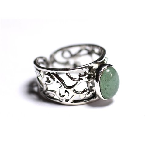 N224 - Bague Argent 925 et Pierre - Aventurine verte Ovale 9x7mm