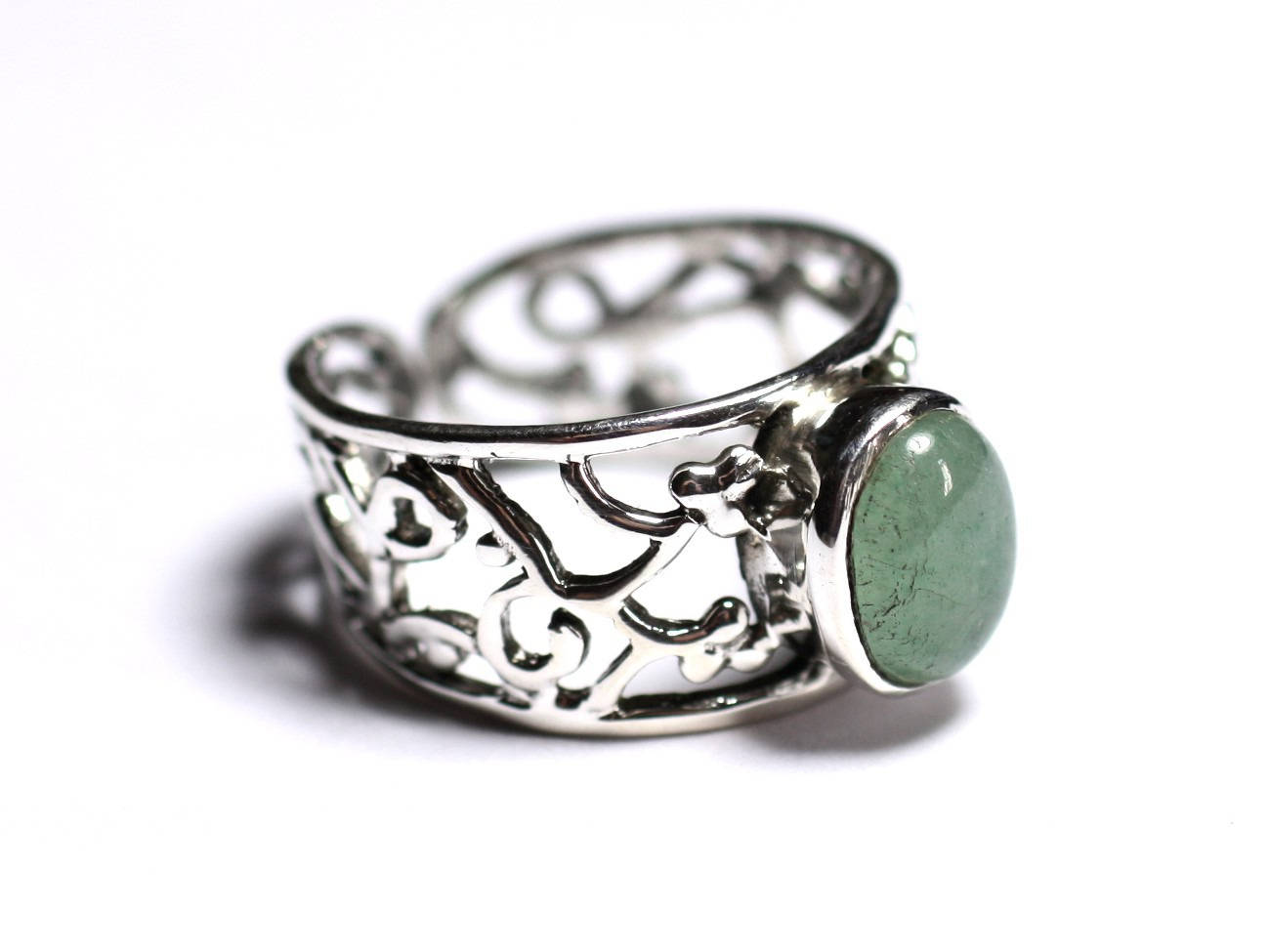 N224 - Bague Argent 925 et Pierre - Aventurine verte Ovale 9x7mm 