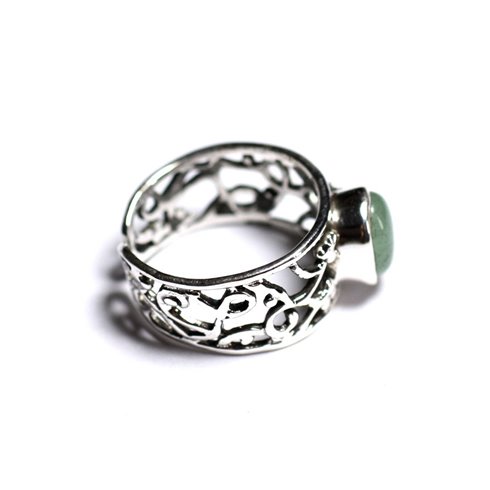 N224 - Bague Argent 925 et Pierre - Aventurine verte Ovale 9x7mm