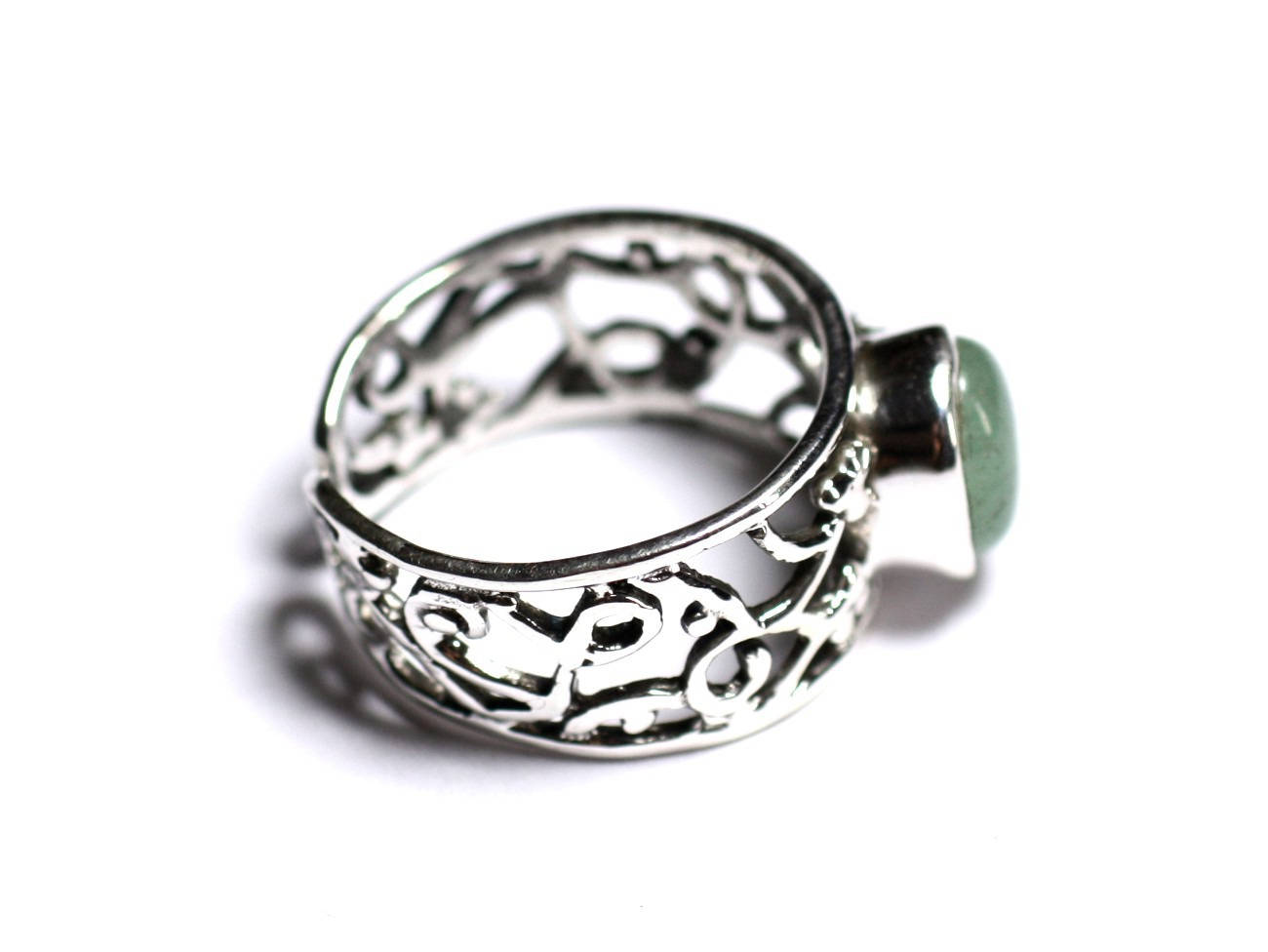 N224 - Bague Argent 925 et Pierre - Aventurine verte Ovale 9x7mm 