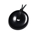 Collier Pendentif Pierre - Obsidienne Noire Rond Cercle Donut Pi 40mm