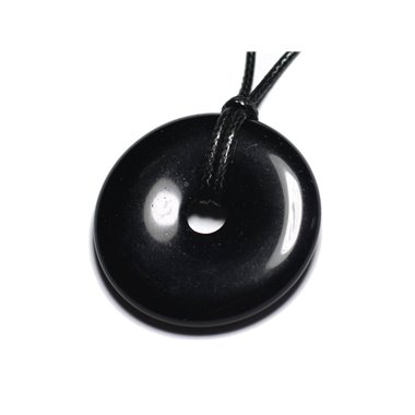 Collier Pendentif en Pierre - Obsidienne Noire Donut Pi 40mm 