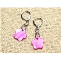 Boucles d'Oreilles Nacre Fleurs 15mm Violet Rose Fuchsia 