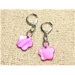 Boucles d'Oreilles Nacre Fleurs 15mm Violet Rose Fuchsia 