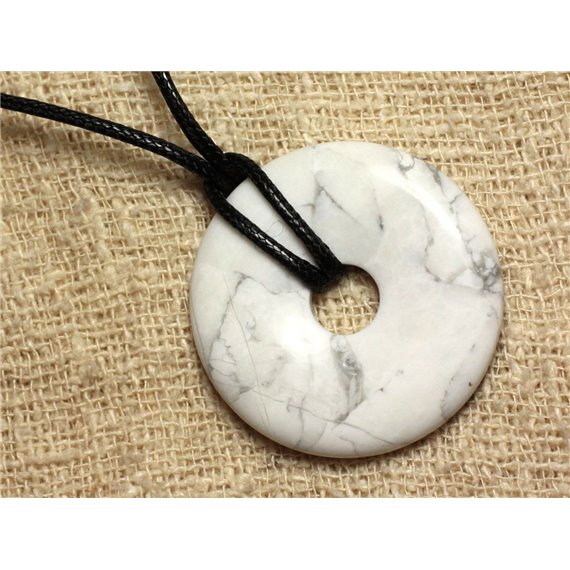 Collier Pendentif en Pierre - Howlite Donut Pi 40mm 