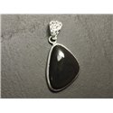 n45 - Pendentif Argent 925 et Pierre - Obsidienne Arc en Ciel Oeil Céleste Triangle 30x20mm 