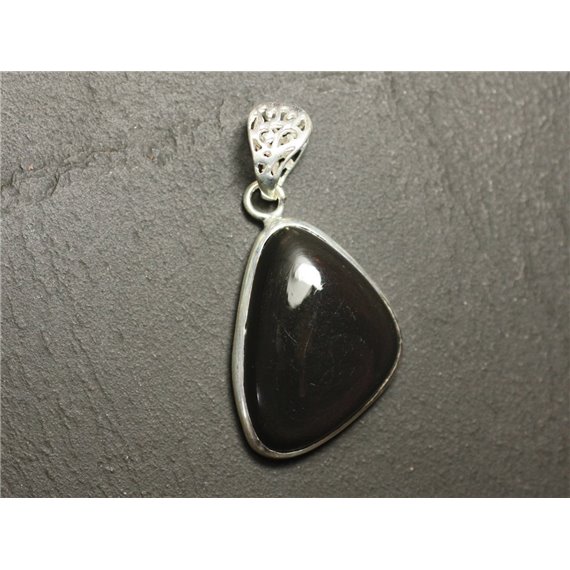 n45 - Pendentif Argent 925 et Pierre - Obsidienne Arc en Ciel Oeil Céleste Triangle 30x20mm 