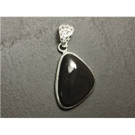 n45 - 925 Silver Pendant and Stone - Rainbow Obsidian Celestial Eye Triangle 30x20mm 