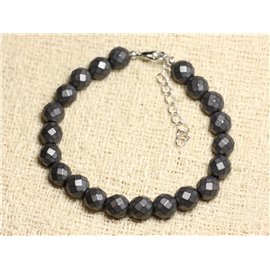 Bracciale in Argento 925 e Pietra - Sfere in Ematite Sfaccettate Matte 8mm 