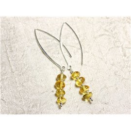 925 silver earrings Long hooks and natural Amber Honey Rondelles 6-7mm 