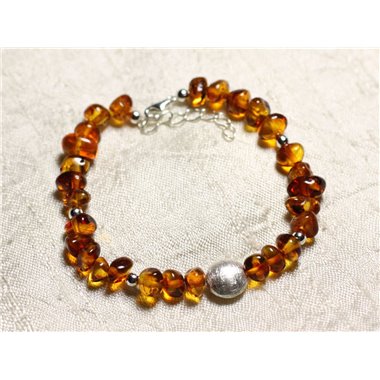 Bracelet Argent 925 et Ambre naturelle - Rondelles 6-9mm 
