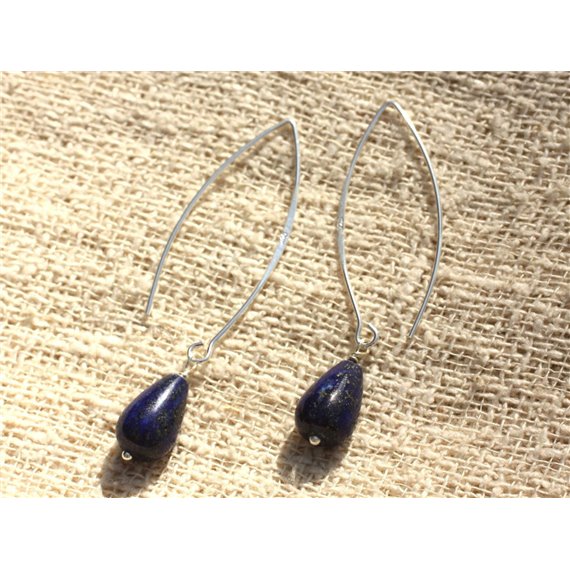 Boucles d'Oreilles Argent 925 - Lapis Lazuli Gouttes 12x8mm 