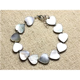 Bracelet Silver 925 and Black Mother of Pearl Hearts 12mm 