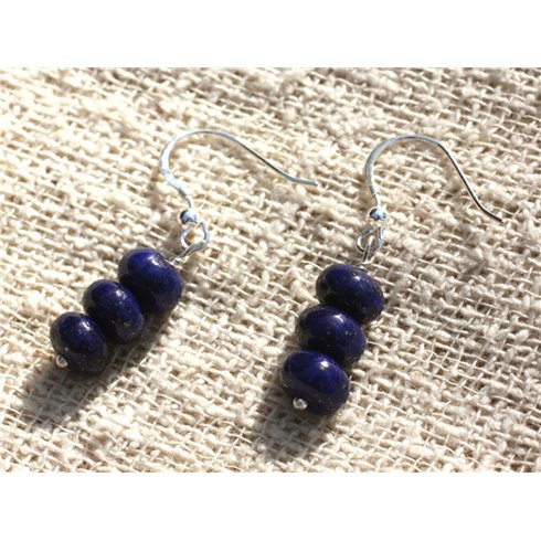 Boucles d'Oreilles Argent 925 et Lapis Lazuli Rondelles 8x5mm 