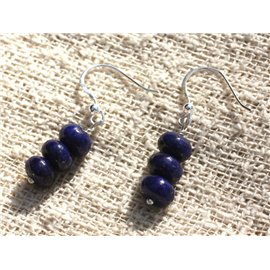 925 Sterling Silver and Lapis Lazuli Rondelles 8x5mm Earrings 