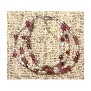 Bracelet Tourmaline Rose - Perles de Culture Blanches et Argent 925
