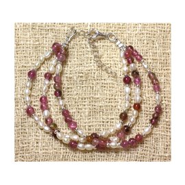 Bracelet Tourmaline Rose - Perles de Culture Blanches et Argent 925