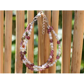 Bracelet Tourmaline Rose - Perles de Culture Blanches et Argent 925
