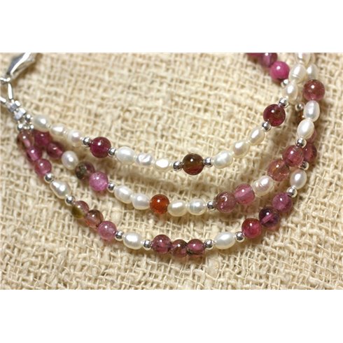 Bracelet Tourmaline Rose - Perles de Culture Blanches et Argent 925
