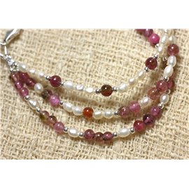 Bracelet Tourmaline Rose - Perles de Culture Blanches et Argent 925