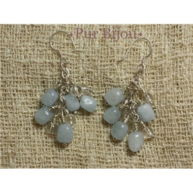 Boucles Aigue Marine - Cristal de Roche et Argent 925