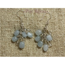 Boucles Aigue Marine - Cristal de Roche et Argent 925 Boucles Aigue Marine - Cristal de Roche et Argent 925