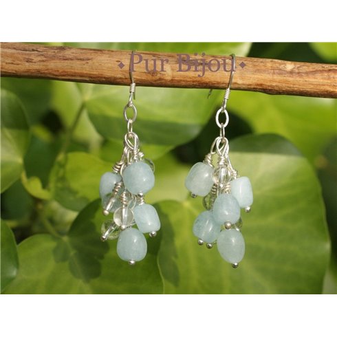 Boucles Aigue Marine - Cristal de Roche et Argent 925
