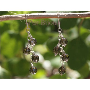 Boucles Argent 925 - Pierres Semi Précieuses - Quartz Fumé Facetté