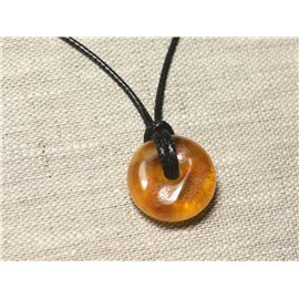 N5 - Natural Amber Stone Pendant Necklace Donut Pi 21mm 