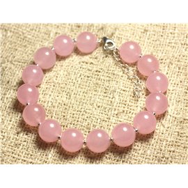 Bracelet 925 Silver and Stone - Light Pink Jade 10mm 