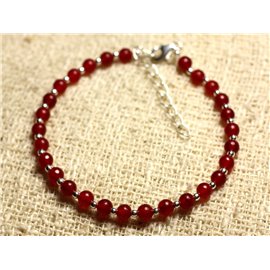 Armband 925 Silber und Stein - Rote Jade 4mm 