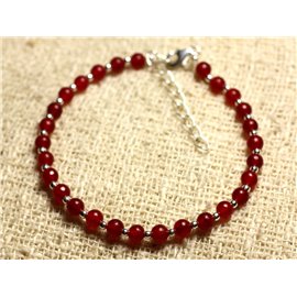 Bracelet 925 Silver and Stone - Red Jade 4mm 