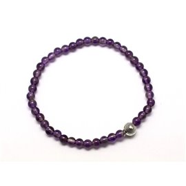 4mm Amethyst Semi Precious Stone and Silver Pearl Bracelet 