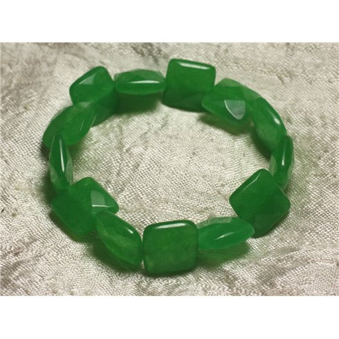 Bracelet Pierre semi précieuse - Jade Verte Carrés Facettés 14mm