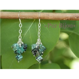 Boucles Argent 925 - Pierres Semi Précieuses - Turquoise d'Afrique et Cristal de Roche Argent Turquoise