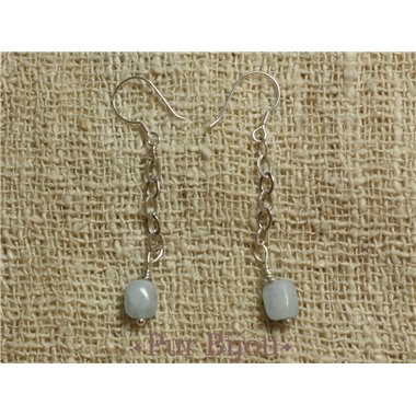 Boucles Aigue Marine et Argent 925 Argent Bleu