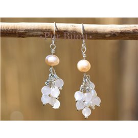 Boucles Argent 925 - Quartz Rose et Perles de Culture