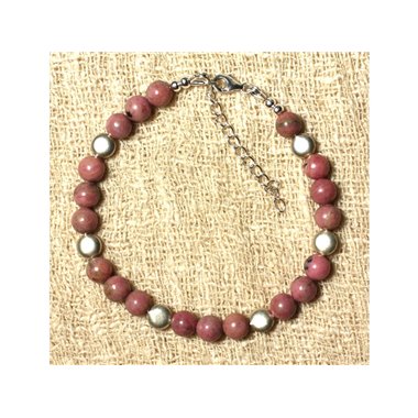 Bracelet en Rhodonite et Perles d'Argent 925