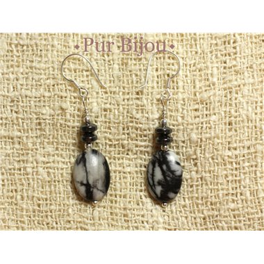 Boucles Argent 925 - Pierres Semi Précieuses - Jaspe Zèbre et Hématite