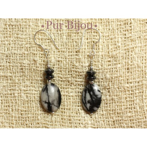 Boucles Argent 925 - Pierres Semi Précieuses - Jaspe Zèbre et Hématite