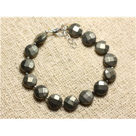925 Silver and Stone Bracelet - Pyrite Faceted Palets 10mm 