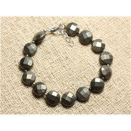 Pulsera de Plata 925 y Piedra - Paletas Facetadas Pirita 10mm 