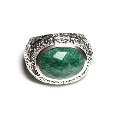 n114 - Bague Argent 925 et Pierre - Aventurine Ovale facetté 16x12mm 