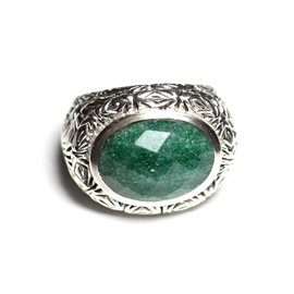 n114 - 925 Silver and Stone Ring - Faceted Oval Aventurine 16x12mm 